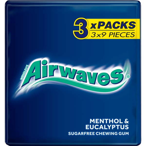 AIRWAVES Menthol & Eucalyptus flavour Sugar Free Chewing Gum Multipack 3 x 9 Pieces